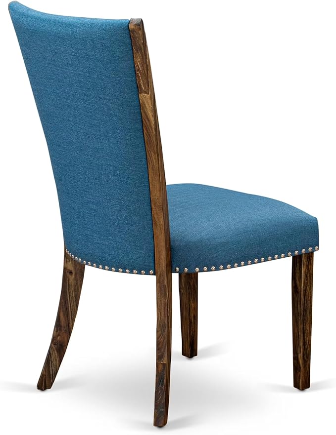 East West Furniture V727VE721-7 7 Piece Dining Room Table Set Consist of a Rectangle Kitchen Table with V-Legs and 6 Blue Color Linen Fabric Parson Dining Chairs, 40x72 Inch, Multi-Color