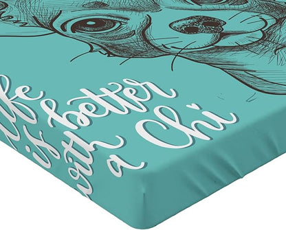 Ambesonne Chihuahua 2 Pack Fitted Sheet, Life is Better with a Chi, Bed Cover All-Round Elastic Deep Pockets 2 Pieces, Package Contains 2 Full Size Fitted Sheets, Seafoam Taupe and White