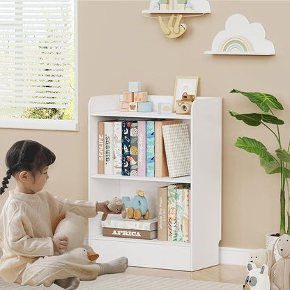 Lkeiyay Montessori Shelf,3-Shelf Toy Storage Organizer,Wooden Storage Cabinet for Kids Room, Nursery, Playroom Daycare Furniture (White