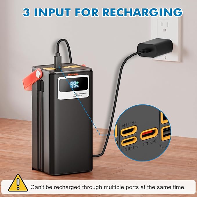 Portable Power Station 166Wh, 22.5W Fast Charging Power Bank with Built-in Cables for iPhone/Android/MacBook, 45000mAh Battery Solar Generator with LED Light for Camping & RV, Home, Travel