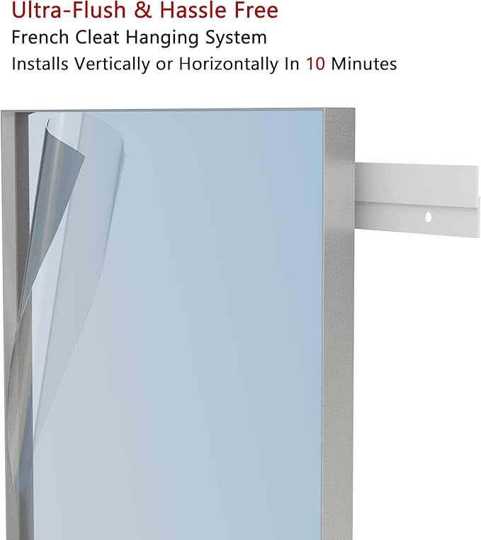 VocalStar Silver Bathroom Mirror, 18 x 26 Inch Square Corner Rectangle Nickel Metal Framed Bathroom Vanity Mirrors for Wall Modern, 1/4-inch Shatterproof Glass | Ultra-Flush Hanging