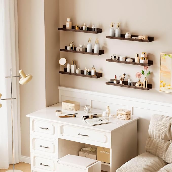 Wall Shelves for Living Room, Nursery Book Shelves White Bathroom Shelves Over Toilet Floating Shelves for Wall, Modern Wood Storage for Bedroom, Kid's Room, Kitchen, 24inch, Set of 6