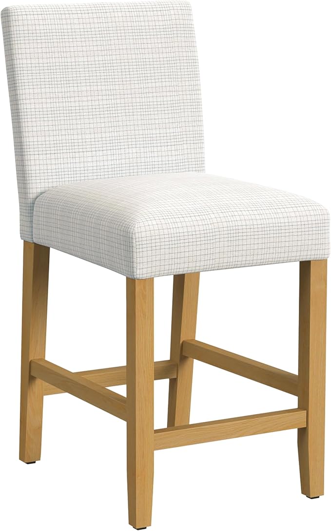 HomePop Home Decor | Classic Counter Height Bar Stools | 24 Inch Bar Stools | Decorative Home Furniture, Cream Grid Pattern