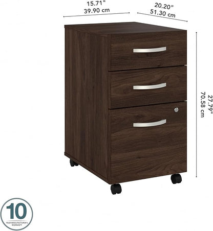 Bush Business Furniture Studio C 3 Drawer Mobile File Cabinet in Black Walnut