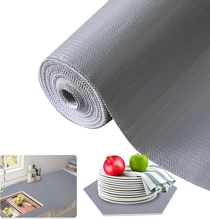 Beautysaid Shelf and Drawer Liner for Kitchen Cabinet, Non Adhesive Non Slip Shelf Paper Waterproof Washable Thickened for Dresser Pantry Shelve Bathroom Protector Liner(Gray,12 in x 20FT)