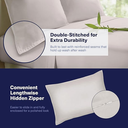 Kickoff Viscose Bamboo Sheets Queen Size 4-pc 100% Organic Bamboo Viscose Bed Cooling Sheets Queen Size Set Cool Bedding for hot Sleepers Sheet, Flat, Fitted, Pillowcases (Dove Grey, Q)