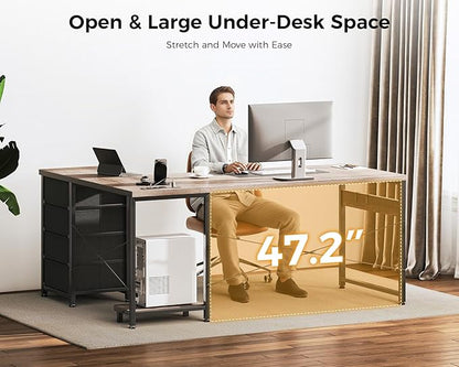 AODK L Shaped Desk with 4 Tier Drawers, 61" Reversible Gaming Desk with Power Outlets, L Shaped Computer Desk with USB Charging Port and Host Stand, Home Office Corner Desk, Easy to Assemble, Grey Oak
