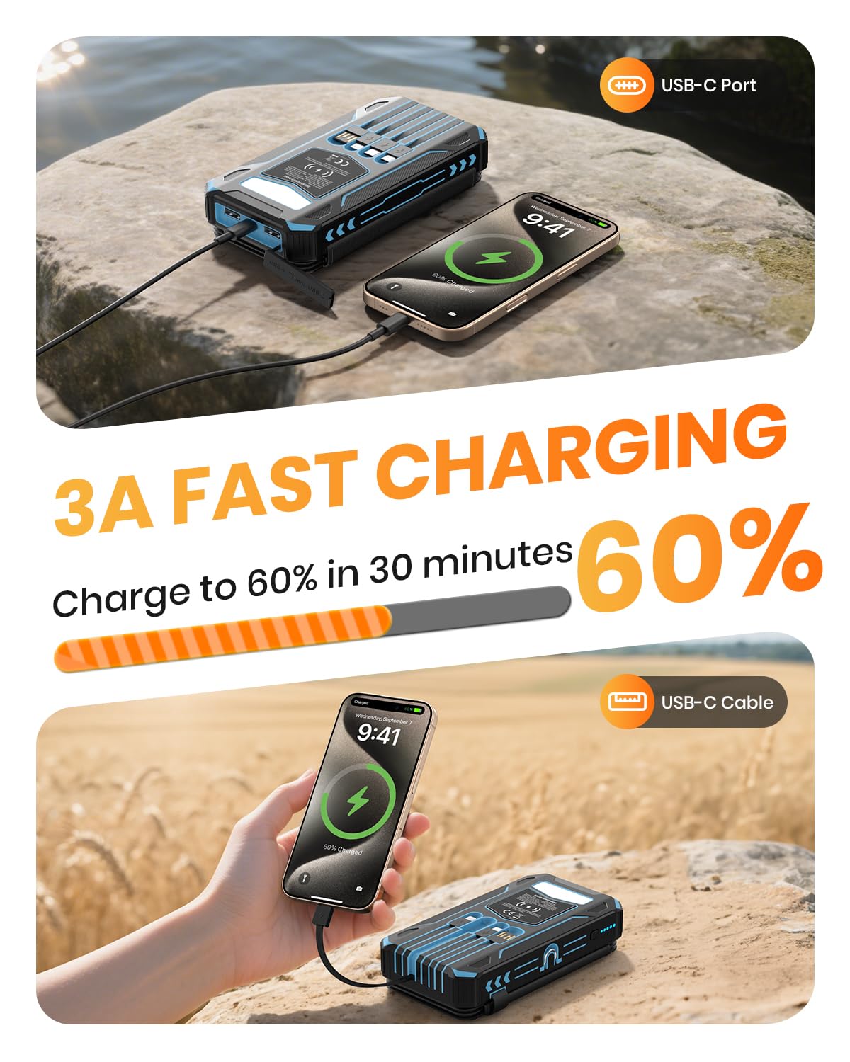 SOARAISE Portable Power Bank - 48000mAh, Solar