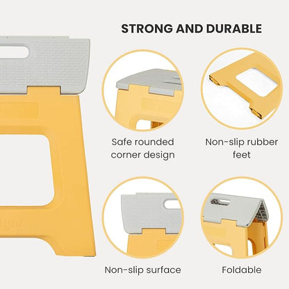 Vigar Compact Step Stool Foldable, 12-1/2-inch Step Stools for Adults up to 330 Pound, Lightweight Stool, Non-Slip Folding Step Stool, Spring Yellow