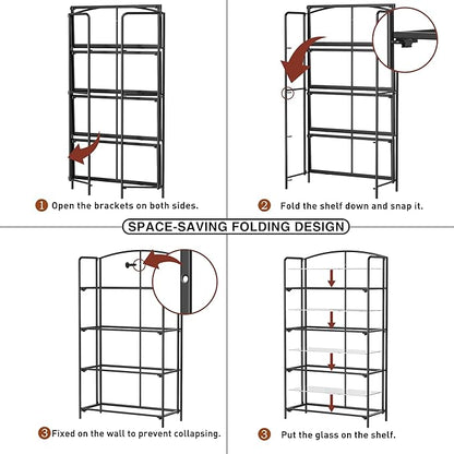 Crofy No Assembly Folding Bookshelf for Living Room, 4 Tier Black Collapsible Book Shelf for Home Office, Portable Bookcase Storage Organizer