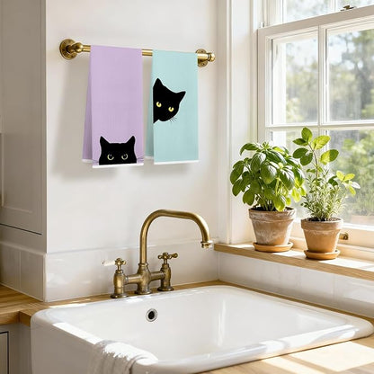 Preppy Black Cat Kitchen Dish Towels, Black Cat Gifts for Women, Dopamine Cute Kitty Kitten Decorative Hand Tea Towels for Bathroom Kitchen, 16x24 Inches Set of 3