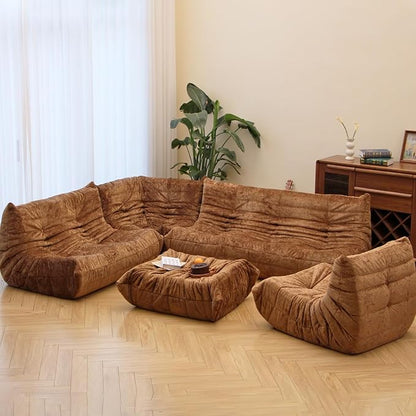 N&V Fireside Chair, Mid Century Armless Floor Sofa, Soft Premium Chenille Floor Lounge Chair, Foam Sofa Accent Chair for Living Room Bedroom and Office (Brown, Ottoman)