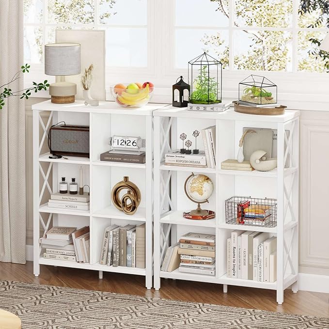 FATORRI 6 Cube Storage Organizer Shelf, Wood and Metal Cubby Bookshelf, Modern Cube Book Shelf (White Oak)