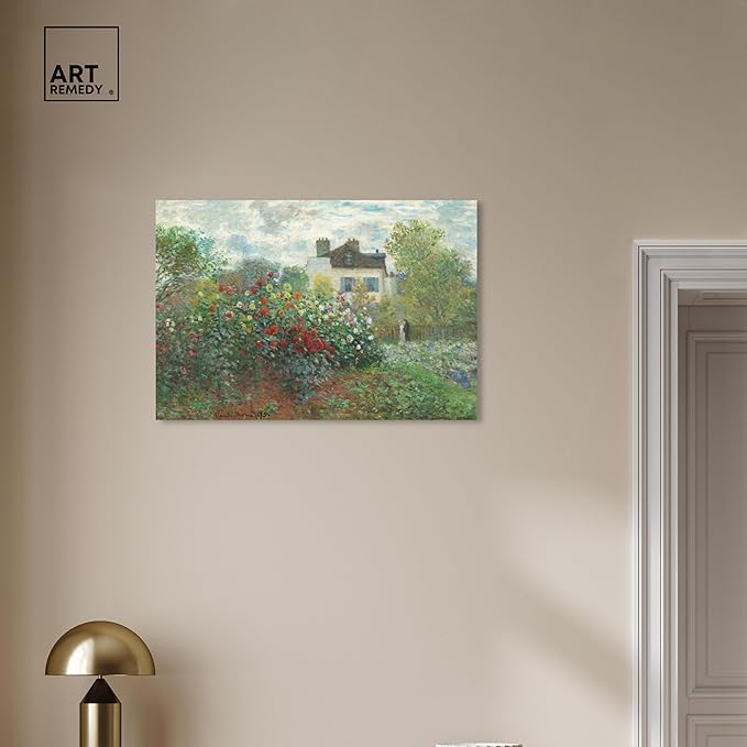 Art Remedy Monet-Garden With Dahlias Impressionism Classic Landscape Paintings Canvas Wall Art, Gallery Wrapped, 30"x45"