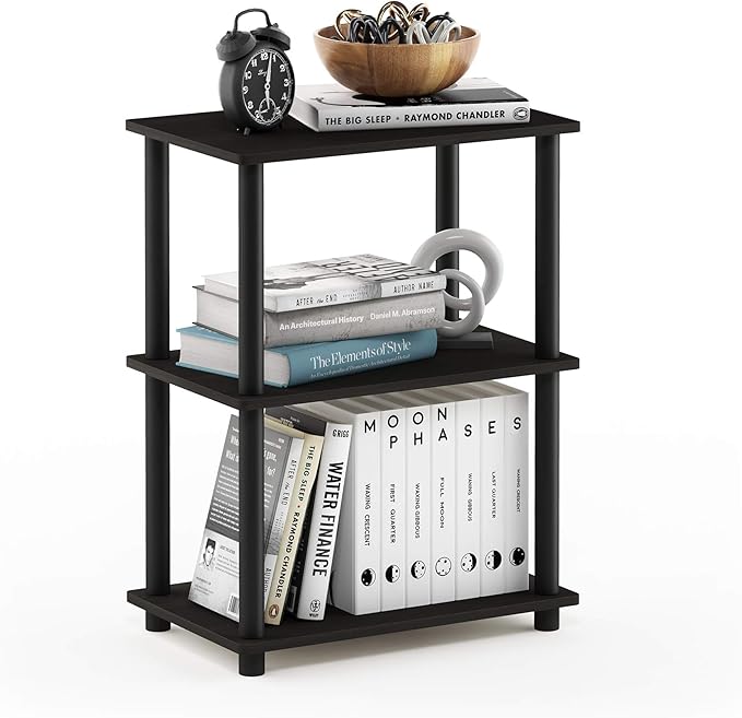 Furinno Turn-N-Tube No Tool 3-Tier Storage Shelf, Narrow, Espresso/Black