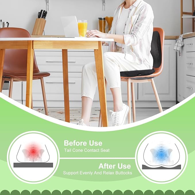 Air Fiber Office Chair Cushion - Ergonomic Seat Cushion for Orthopedic Coccyx, Relief Hip & Back Support - Doctor Recommended Cushion for Long Sitting Worker Driver & Handicapped (Dark Gray)