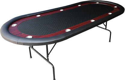 Poker Table 96 inches Light Series for 10 Player Games with Cup Holders Wooden Racetrack Felt Foldable Legs, Black