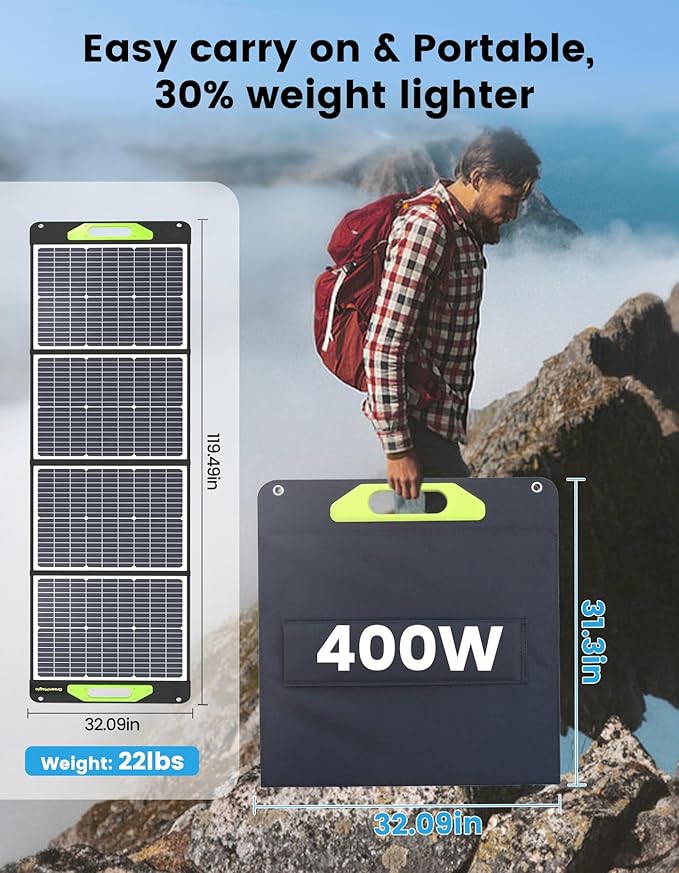 Greenmagic Portable 400 Watt Solar Panel, 39V Foldable, Durable Foldable, Durable Compatiable with Most 40v Portable Solar Generator, Power Station on The Market