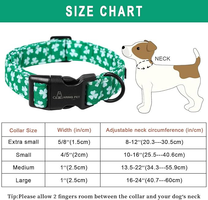 ARING PET St Patrick's Day Dog Collar, Cute Green Clovers Pet Collars with Quick Release Buckle for Puppy Small Medium Large Boy Girl Dogs-XS