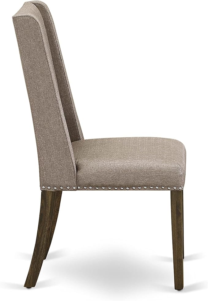 East West Furniture X777FL716-9 9 Piece Dining Table Set Includes a Rectangle Dining Room Table with X-Legs and 8 Dark Khaki Linen Fabric Parsons Chairs, 40x72 Inch, Multi-Color