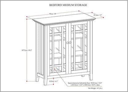 SIMPLIHOME Bedford Storage Cabinet - 39 inch Wide Solid Wood Medium Cabinet in Farmhouse Grey, Transitional Console for Living Room, Entryway, or Dining Room with Glass Doors and Adjustable Shelves