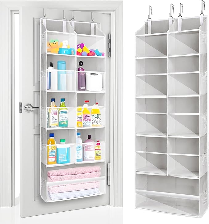 ULG Over the Door Organizer, 5-Tier Extra Large Hanging Storage with 10 Mesh Pockets, 100 lbs Capacity, Heavy Duty Door Organizer for Closet, Bedroom, Nursery Light Grey