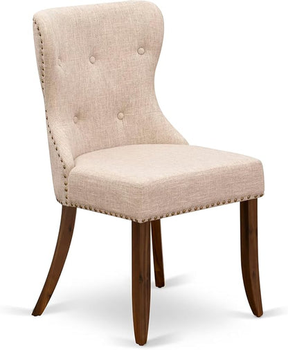 NKSI7-AWA-04 7-Piece Modern Dining Table Set Includes a Kitchen Table and 6 Light Tan Linen Fabric Dining Room Chairs with Button Tufted Back - Antique Walnut Finish