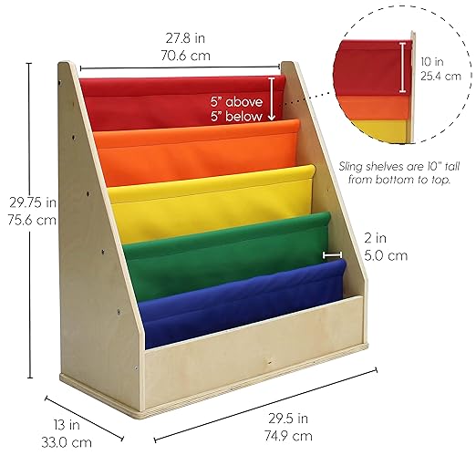 Factory Direct Partners 13745-AS Birch SoftScape Sling Book Display, 4-Shelf Vinyl Storage for Kid"s Books and Magazines for Bedroom, Playroom, Daycare, Preschool or Classroom - Assorted