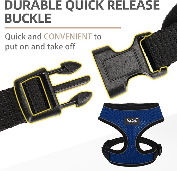 PUPTECK Soft Mesh Dog Harness and Leash Set Pet Puppy Cat Comfort Padded Vest No Pull Harnesses, Solid NavyBlue, M