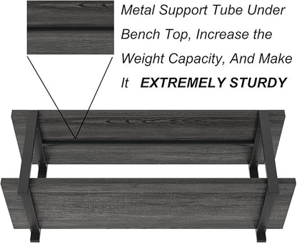 FOLUBAN 47 Inch Shoe Storage Bench, Rustic Wood and Metal Entryway Bench for Hallway Front Door Entrance, Vintage Indoor Shoe Rack Bench Seat for Bedroom Living Room, Dark Gray