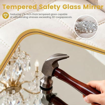 36"X36" Large Gold Metal Framed Bathroom Mirror for Wall, Large Mirrors for Spacious Rooms,Gold Rounded Rectangle Mirror, Brushed Gold Bathroom Vanity Mirror Farmhouse, Anti-Rust, Tempered Glass