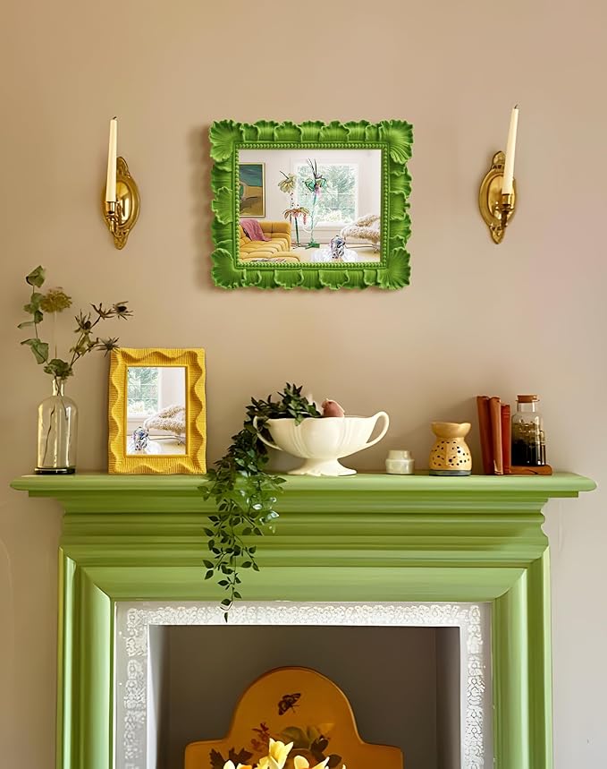 Gallery Wall Mirror for for Women Mom Best Friend Housewarming New Apartment Dorm Decor, 9.8x7.7 Framed Small Vanity Mirror for Dresser Nighstand Side Table Wall Decor (Lawn Green)