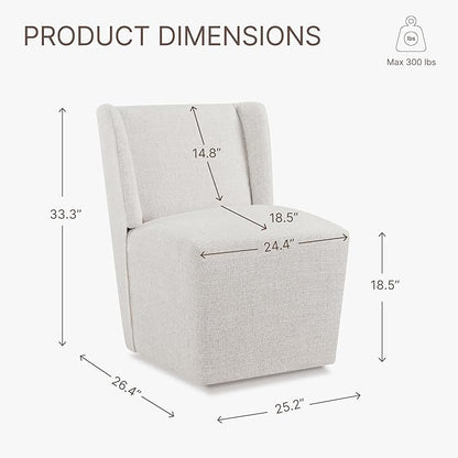 Upholstered Dining Chair with Casters Wingback Modern Side Armless Deskchair with Rollers for Diningroom Bedroom Livingroom Reading Room,Linen,2 Box
