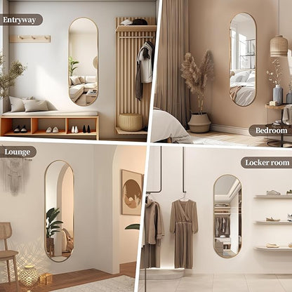 Oval Full Length Mirror, 55"×18" Wall-Mounted Mirror with Gold Frame, Ultra-Clear Explosion-Proof Dressing Mirror, Simple and Classic Deco for Cloakroom/Bedroom/Living Room
