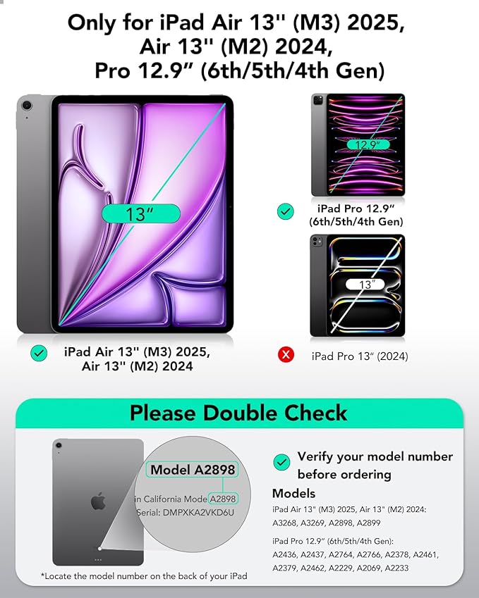 ESR for iPad Pro 12.9 6th/5th/4th Gen, iPad Air 13 Inch Case M3/M2 (2025/2024), Powerful Magnetic Attachment, Slim Trifold Stand Case, Supports Pencil Pro & Pencil (USB-C), Rebound Series, Black