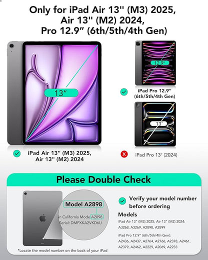 ESR for iPad Pro 12.9 6th/5th/4th Gen, iPad Air 13 Inch Case M3/M2 (2025/2024), Powerful Magnetic Attachment, Slim Trifold Stand Case, Supports Pencil Pro & Pencil (USB-C), Rebound Series, Black