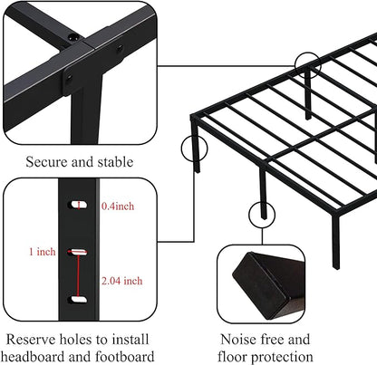 18 Inch Queen Bed Frame No Box Spring Required, Metal Platform Queen Size Bed Frames with High Storage, Eassy Assembly 3,500 Lbs Heavy Duty Bedframes, Black