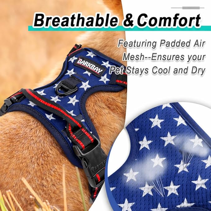 BARKBAY Dog Harness No Pull Mesh for Small Dogs - Adjustable, Reflective, Comfortable, No Choke, Heavy-Duty - Perfect for Outdoor Training, Walking, and Hiking - Strong & Durable- XS & Blue Star Mesh