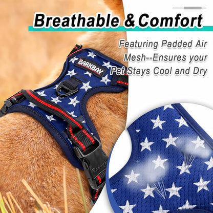 BARKBAY Dog Harness No Pull Mesh for Small Dogs - Adjustable, Reflective, Comfortable, No Choke, Heavy-Duty - Perfect for Outdoor Training, Walking, and Hiking - Strong & Durable- XS & Blue Star Mesh