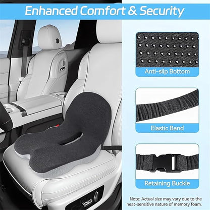 Memory Foam L-Shaped Integrated Seat Cushions for Car Truck Driver Ergonomic L Shape Lumbar Cushion Sciatica Back Pain Relief Office Chair Butt and Back Support Pillow Long Driving Booster Seat (B1)