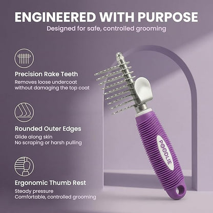 Poodle Dematting Fur Rake Comb Brush for Dogs and Cats - Long 2.5" Steel Safety Blades Metal Comb for Detangling Matted or Knotted Undercoat Hair