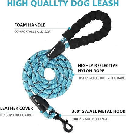 Rttochfy Rope Dog Leash 2/4/5/6/8/10 FT with Comfortable Padded Handle and Highly Reflective Threads for Small Medium and Large Dogs Heavy Duty (1/2"-5 FT, Red)