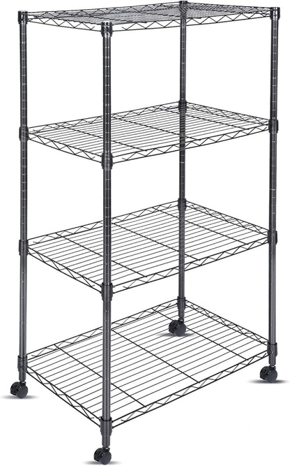 Whitmor 4 Tier Shelving Unit, Adjustable Storage Shelves with Wheels, Wire Shelving, 400 lbs Capacity per Shelf, Max 1600 lbs Total for Laundry, Kitchen, Garage, 24" L x 14" W x 47" H, Black