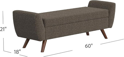 HomePop Modern Storage Bench with Wood Legs |Homepop Home Décor|Bench with Storage for Living Room & Bedroom - Dark Brown Boucle