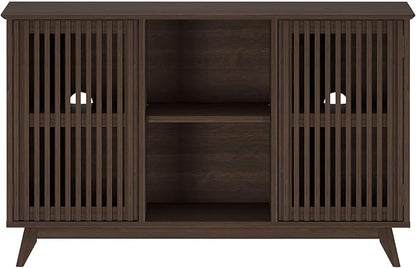Plank+Beam Mid-Century Modern Wood TV Stand, Solid Wood Entertainment Console with Storage, 49" L x 16" W x 30" H, Walnut