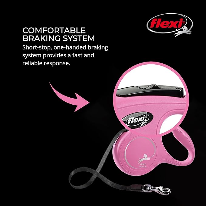 FLEXI New Classic Cord Retractable Dog Leash for X-Small Dogs up to 18 lbs. – 10 ft., Pink | Tangle-Free Pet Walking Leash with One-Handed Brake, Pause, Lock|German Quality Product