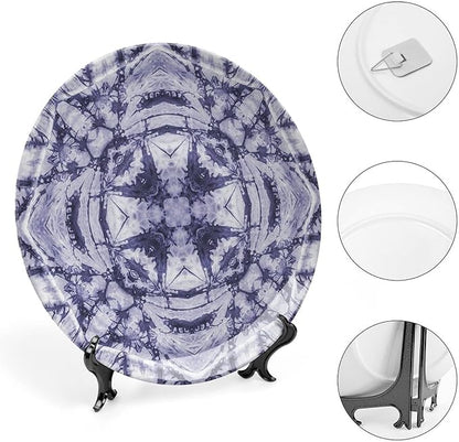Ceramic Plates, Abstract Decorative Ceramic Plates, Modern Art Generated Resisting Twisting Fractal, 6 Inch, for Dining, Parties, Wedding, Lavender Blue Indigo