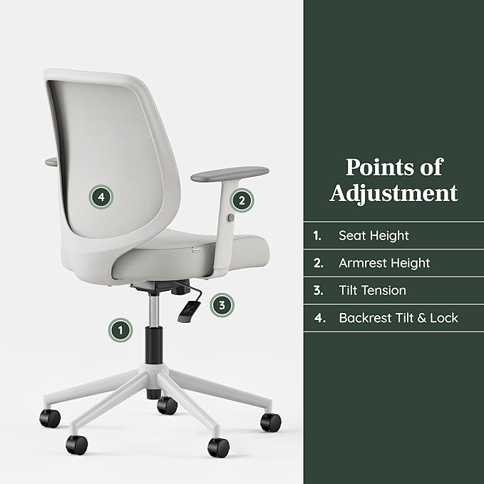 Branch Daily Chair - Vegan Leather Office Chair with Swivel, Lumbar Rest, and Adjustable Armrests - Comfortable Seating for Improved Posture and Productivity - Limestone