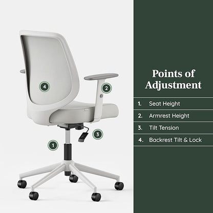 Branch Daily Chair - Vegan Leather Office Chair with Swivel, Lumbar Rest, and Adjustable Armrests - Comfortable Seating for Improved Posture and Productivity - Limestone