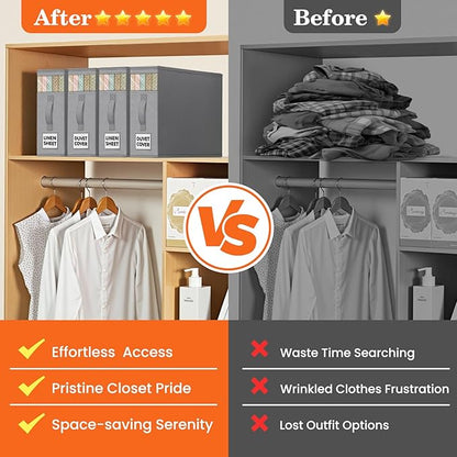 WOWBOX Sheet Organizers and Storage,Closet Bed Sheet Organizer Under Bed Storage and Organization with Label Cards & Clear Window for Bedding Sheets,Duvet Covers,Blankets (3 Pack，Gray)